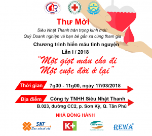 Thư mời Tham gia Hiến máu nhân đạo lần 1 năm 2018