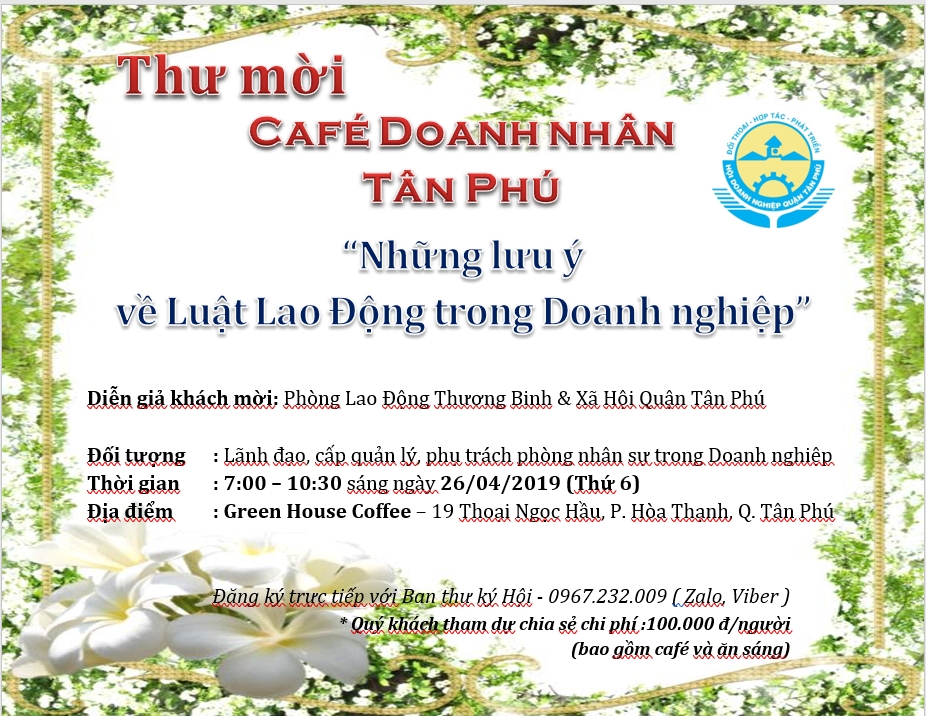 Thư mời tham dự Cafe Doanh Nhân Tân Phú
